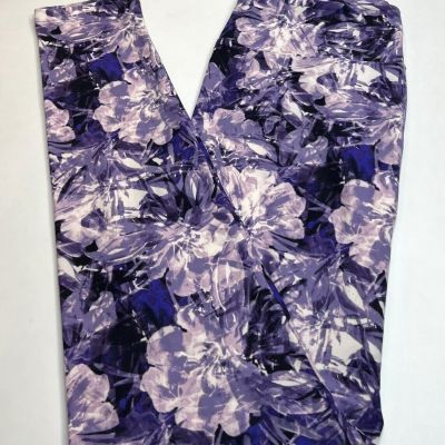 NEW Lularoe OS Leggings BLACK PURPLE LAVENDER WHITE Flowers Floral WILDFLOWER